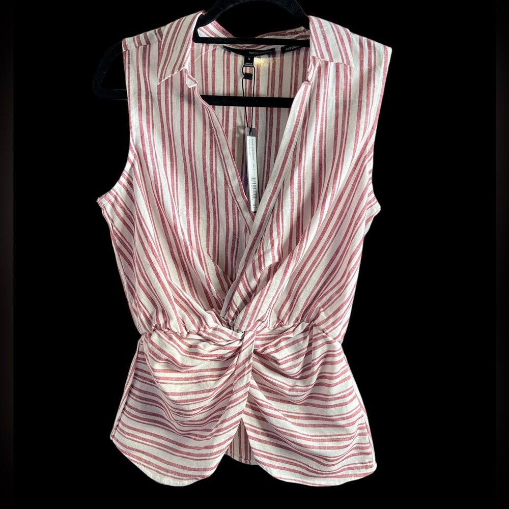 Harve Benard - Washable Striped Linen Pullover Top w/Snap Closure - Size S